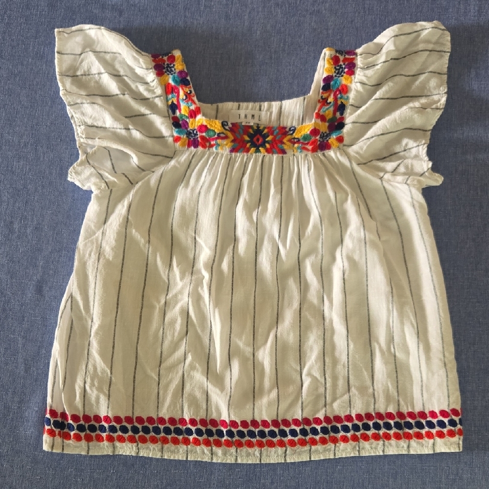 THML Womens White Blouse with Colorful Embroidery Size Xs